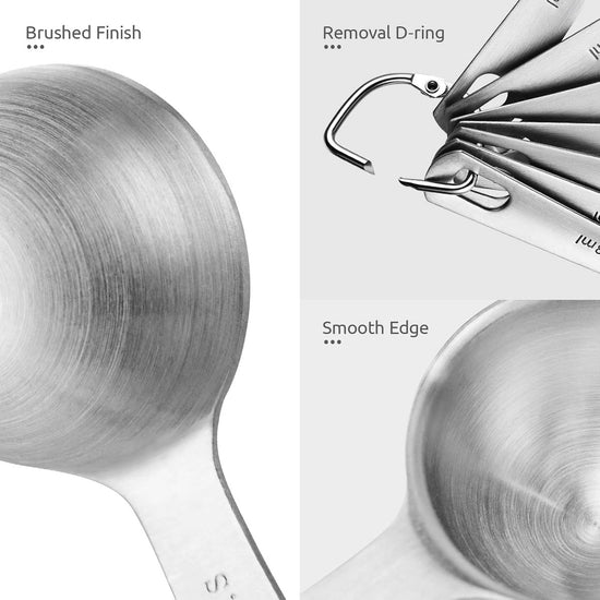 Measuring Spoons Set - 9 Pieces - Measuring Spoons Cups - BPA Free - Measuring Spoons - Measuring Spoons - Gram & ML Weighing - Measuring Spoons - Measuring Cups Spoons - Measuring Spoons - Stainless Steel - Silver - 15ml / 7.5ml / 5ml / 3.75ml / 2.5ml /