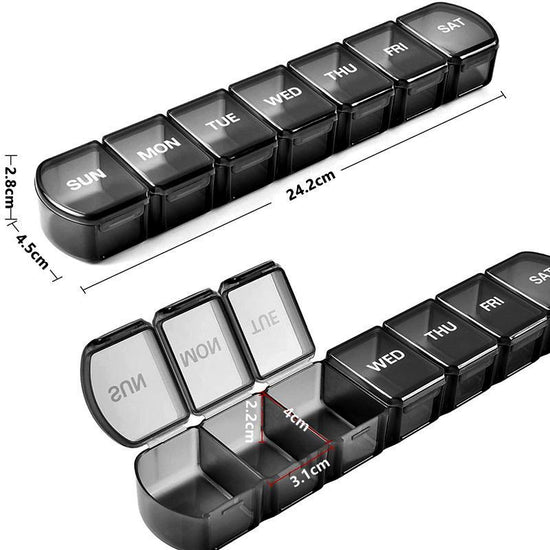 Week Medicine Dispenser with Large Compartments Black