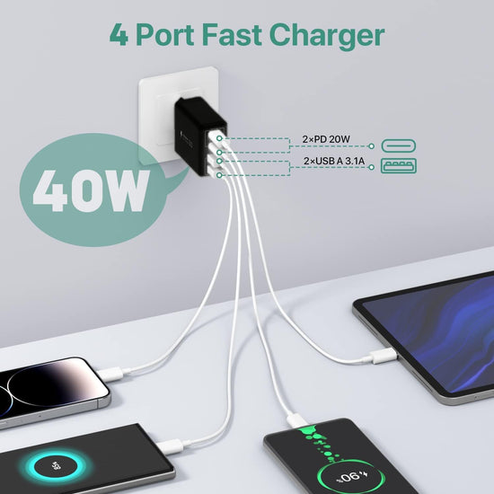 USB C Charger, 40W Fast Charger with Multiple Outlets, Compatible withSamsung and Xiaomi, USB Charging Plug Adapter