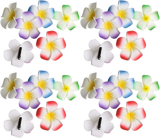 24pcs Flower Hair Clips, Hawaiian Plumeria Flowers, Plumeria Hibiscus Barrettes, Wedding Party, Beach Hair Clips for Women and Girls