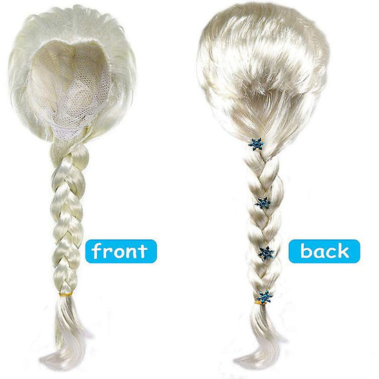 Elsa Cosplay Costume Set with Princess Dress, Gloves, Crown, Wand, Jewelry, Wig, Necklace, Braid