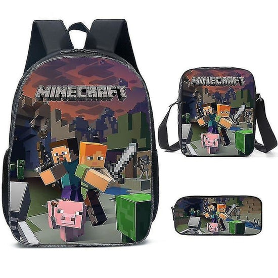 Minecraft School Bags for Elementary and High School Minecraft Game Peripheral Backpack in Three Sets K