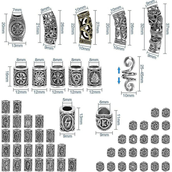 Kryc 80 Rune Beads Set with 300 Rubber Bands for DIY Viking Beard and Hair Beads Antique Nordic Jewelry Braided Bracelet Pendant