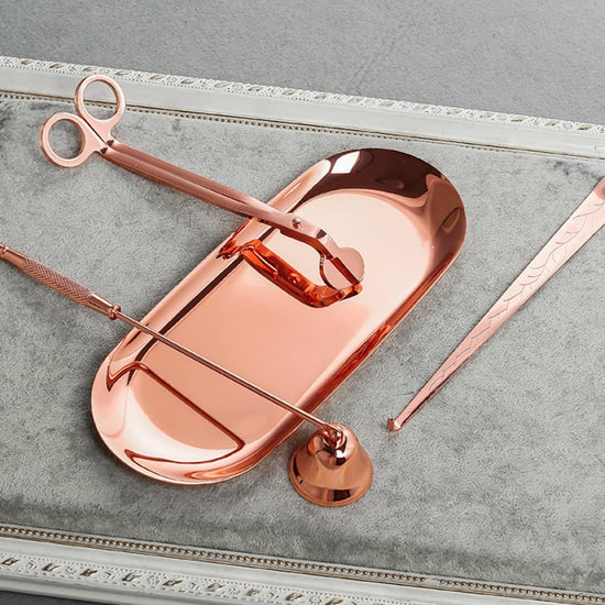 Candle Accessory Set 4 in 1, Wick Trimmer, Cutter, Snuffer Kit, Dipper for Scented Lover, Care Tools, Christmas Thanksgiving Gift, Ideal Gift(Rose Gold)