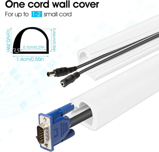 Wall Cord Hider 39 Inch, Self-Adhesive Cord Cover for Wall, Wire Hider, Cable Raceway Cover Kit for TV, Home and Office