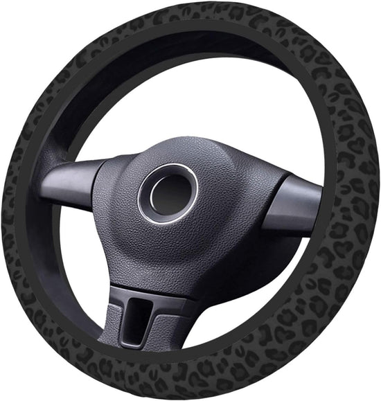 Black Leopard Print Cheetah Elastic Steering Wheel Cover, Non-Slip Breathable Neoprene Steering Wheel Covers, Women Leopard Car Accessories, Universal 15 Inch Fit Auto, Suvs, Truck