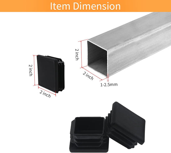 , 2 Inch 2x2 Square Tube End Cap Plastic Plugs 12 Pack, 2 Inch 2x2 Square Tubing Plug 2x2 Tube End Caps Fence Post Pipe Cap Cover Tubing Insert Chair Glide Finishing Plugs, Black