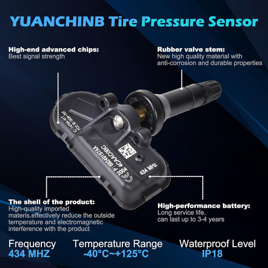 68249197AA TPMS Sensor Dodger RAM, 4-Pack 434MHz Tire Pressure Monitoring System Sensors Compatible with 2014-2018 Dodge Ram 1500 2500 3500 Jeep Cherokee Replaces 68239720AA 68157568AA