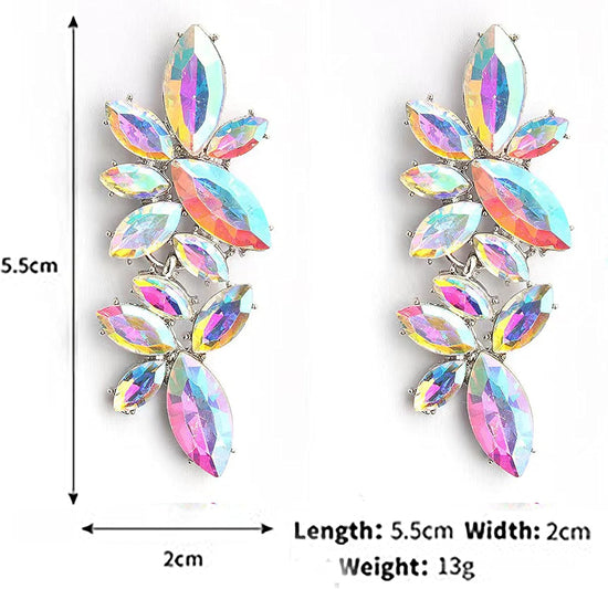 Iridescent Rhinestone Earrings for Prom, Sparkling Bridal Cluster Drop Dangle Stud Earrings, AB Crystal Pageant