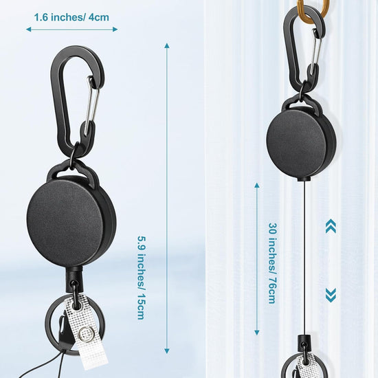 2 Pack Retractable Keychain Heavy Duty Retractable Badge Reel Carabiner with 30” Retractable Cord, Black
