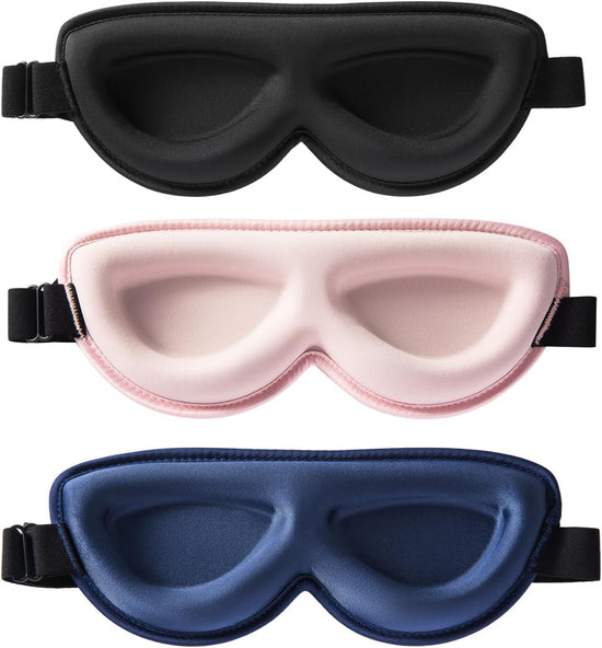 Sleep Masks for Petite Face Small Head, 3 Pack Stitched Eye Masks with Contoured Cups for Women Kids Children Teens, Machine Washable (Black, Blue, Pink)