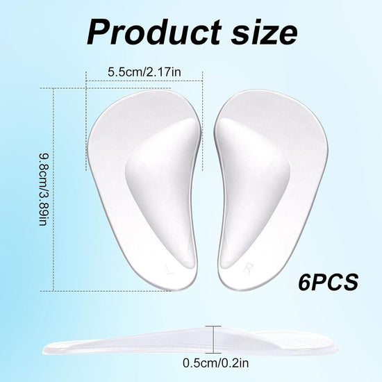 12pcs Arch Support Insoles, Transparent Gel Self-Adhesive Arch Support Shoe Inserts Soft Silicone Foot Arch Cushions Arch Comfort Pads for Women High Heels Sandals Flat Shoes