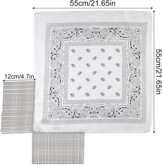 2pcs Rhinestone Fringe Bandana, Rhinestone Scarf for Women Sparkly Disco Cowgirl Bachelorette Bandanas Bling Bandanas Party Supplies for Men Women