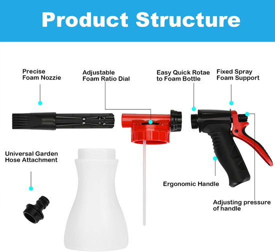 Car Foam Gun, - Adjustable Ratio Dial Car Snow Soap Gun Fit Low Water Pressure Universal Standard Garden Hose, Blaster Car Washer Sprayer for Home Garden Use