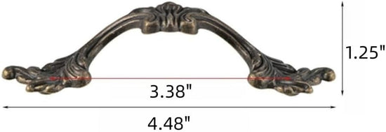 6-Pack French Drawer Pulls - Antique Brass, 3.38" Hole Centers, Vintage Shabby Chic Pulls for Dresser Nightstand Cabinet