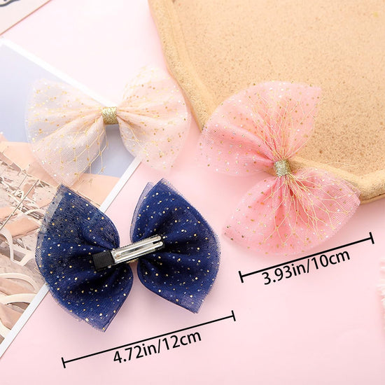 4 PCS Tulle Bows Hair Clips Dotted Tulle Large Bow Hair Clip Cute Glitter Polka Dots Mesh Alligator Hair Clips French hair Bows Soft Bow Hair Dress Up Accessories Shimmery Girl Bows for Women Girl