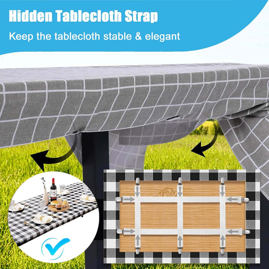 Table Cloth Holder Clips Hidden Strap 5 Pack, Adjustable Elasticity Picnic Tablecloth Clip Indoor Outdoor Large Clamp for Thick Tables Bench Cover Party Restaurant Camping RV Essential Accessories
