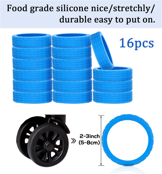 16pcs Luggage Wheel Covers, Portable Luggage Wheel Protector Covers Colorful Silicone Luggage Spinner Wheel Covers Luggage Wheel Accessories for Most 8 Caster Luggage (blue)