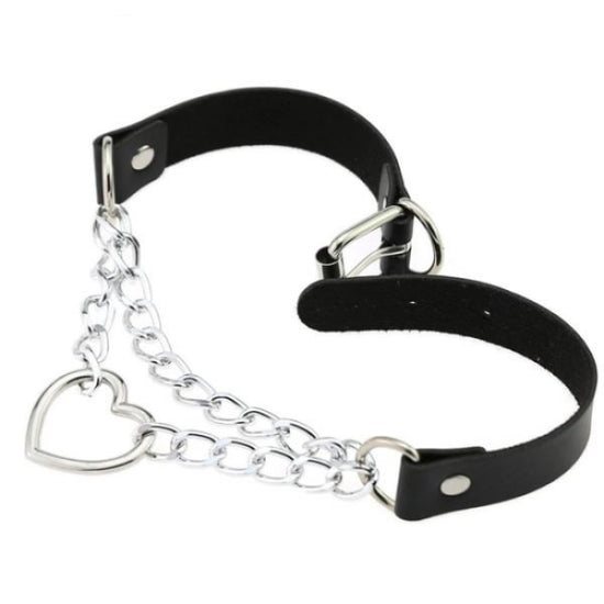 Black PU Leather Necklace with Heart