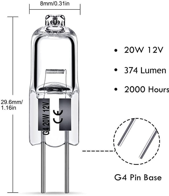 G4 halogen lamps 20W 12V - Warm white - 20 Pack 20pcs 20W 20pcs