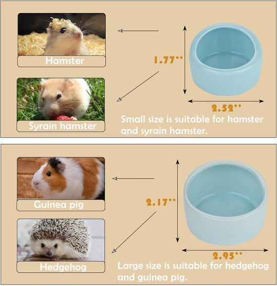 4 Pack Small Hamster Food Bowl Ceramic Guinea Pig Food Dish No Spill Hamster Food and Water Bowl Small Animal Food Bowl for Chinchilla Hedgehog Hamster Gerbil - Pink Blue Yellow and Green