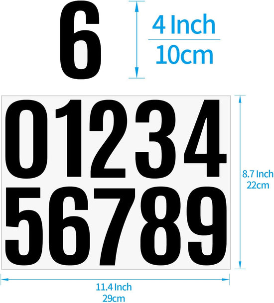 4 Inch Large Vinyl Number Stickers - 6 Sheets Mailbox Address Numbers for House - Self Adhesive 1-10 for Door, Trash Cans, Cars, Signs, Party Decor (Black)
