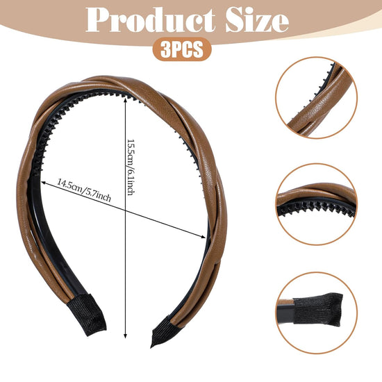 3 PCS Non-slip Leather Headbands for Women, Twisted Headband for Women, Boho Braided Headband, Hair Accessories for Woman Girls