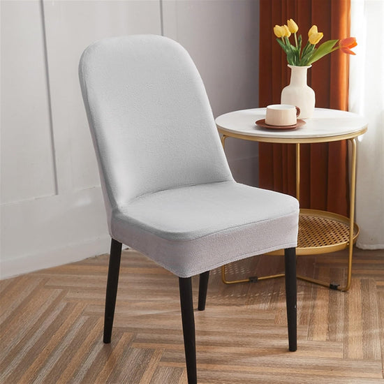 Curved Dining Room Chair Covers,Round Back Dining Chair Slipcovers, Curved Thick Plush Office Chair Covers Slipcovers, Wingback Dining Chair Covers Slipcovers Dining Room Chair Protectors(Silver gray,