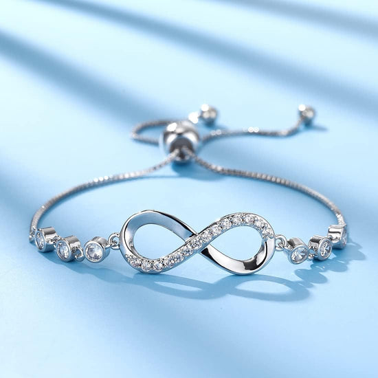 925 Sterling Silver Infinity Love Heart Bracelet with Cubic Zirconia Adjustable for Women