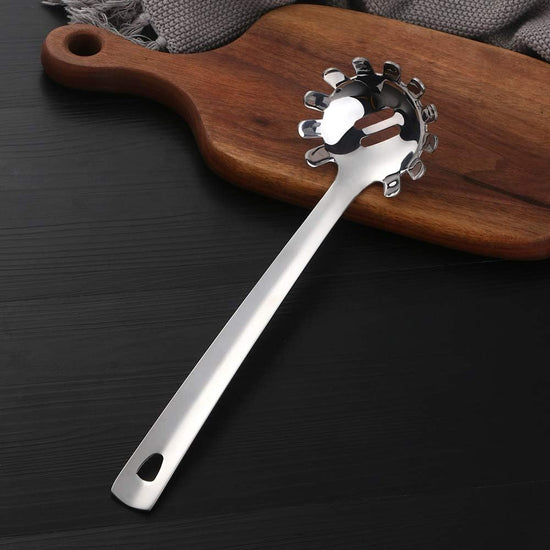 Stainless Steel Pasta Spoon: Spaghetti Server Fork & Noodles Ladle - Metal Pasta Claw for Kitchen Cooking (Silver)