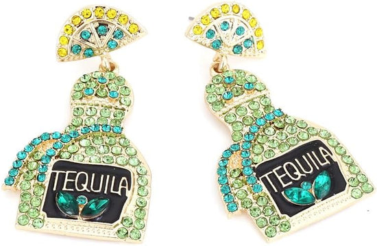 Tequila Earrings, Lime Wine Bottle Dangle Earrings Big Rhinestone Sparkly Earrings For Women Dainty Fashion Crystal Earrings For Party Jewelry Gift