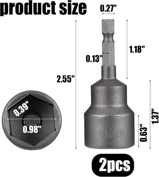 2 Pack RV Scissor Jack Socket, Camper Travel Trailer Jack Drill Adapter, 19mm Hex Drive, 1/4 Inch Hex Shank