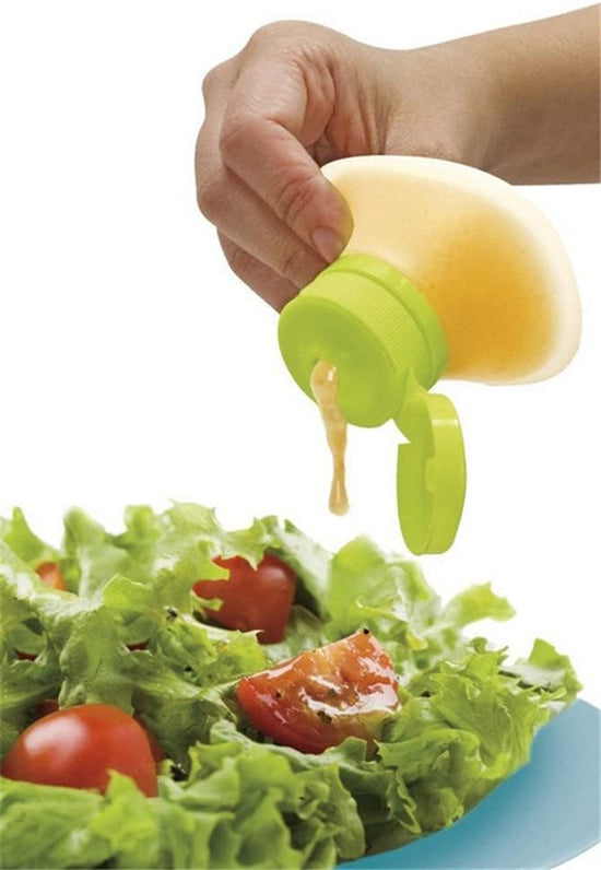 Portable Salad Dressing Containers set of 3- Silicone Squeeze Bottle Leak Proof Cap Kitchen Tool Mini Food Storage Containers Small Dip Condiment