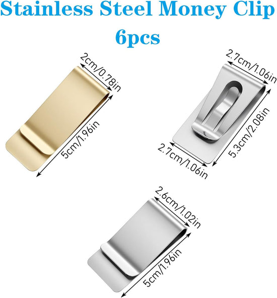 6 Pack Stainless Steel Money Clip Metal Cash Holder Credit Business Pocket Wallet Small Men&