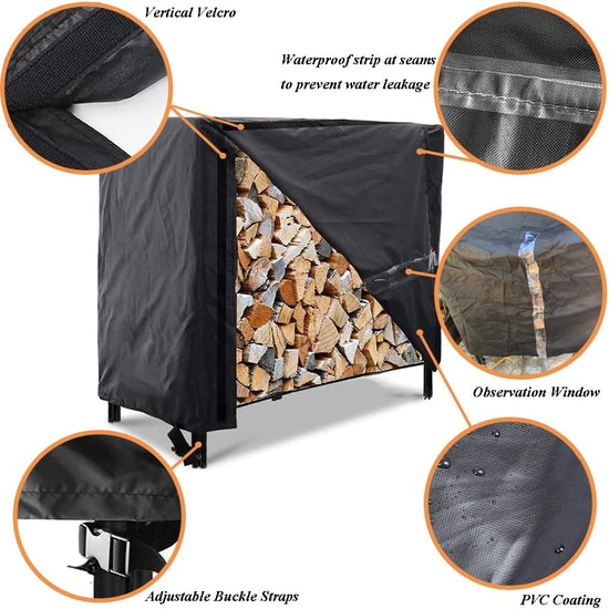 Firewood Log Rack Cover 4ft / 8ft Heavy Duty Waterproof Wood Pile Outdoor Patio Garden Fireplace Holder Fire Storage Covers (4FT: 48" x 24" 42") 4FT: 42"