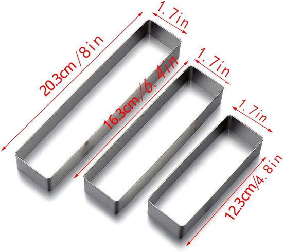 Mousse Mold 3-piece Set, Rectangle Ring Bakeware Tiramisu Cake Baking Cookie Cutters