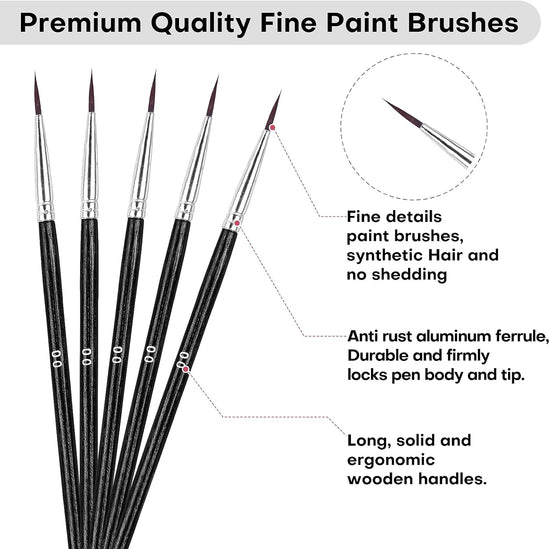 Detail Small Paint Brushes, 60Pcs Miniature Paint Brushes Tip Brushes Set Tiny Painting Brushes Size00 Paint Brushes Kit for Acrylic Watercolor Oil Model Nail Art (Black)