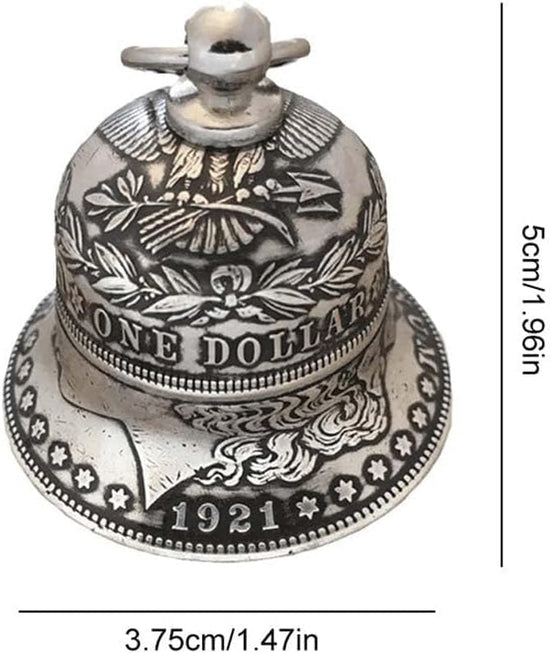 Morgan Silver Dollar Bell,Halloween Witch Silver Bells Decorations,Antique Metal Hanging Bell Ornaments,1921new Silver Coin Bells Pendant,Christmas Dining Table Vintage Tiny Call Hand Bell (5)