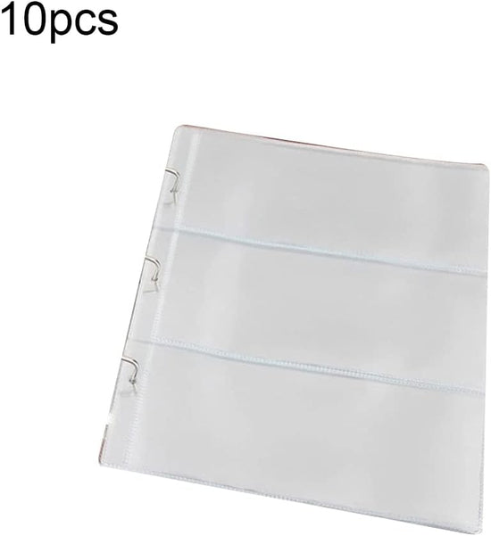 10 Sheets 3-Pocket Clear Paper Bill Holder Stamp Coin Collector Loose Leaf Sheet Collecting Album Page Random