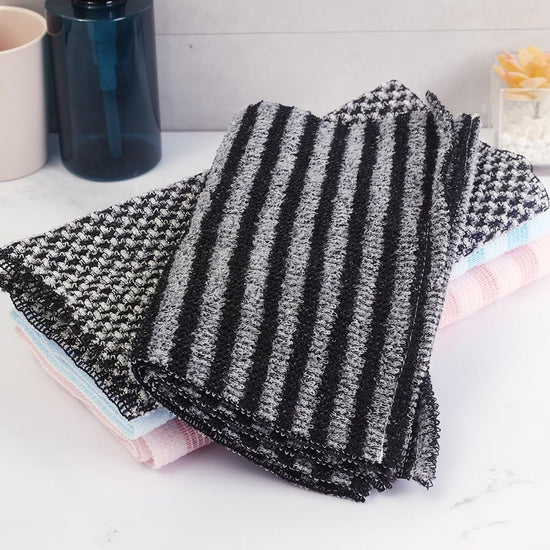 Back Scrubber Set | 2-Piece Exfoliating Shower Towel | Extra Long Exfoliating Washcloth for Men and Women - Scrub Cloth for Body Cleansing and Massage (Black-A)