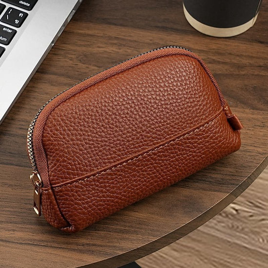 Vintage Wallet with Zip Around - Compact and Beautiful - Key Holder - Mini - Clutch - Coin Purse - Dark Brown