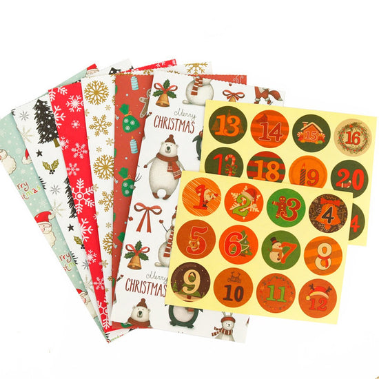 Christmas wrapping paper - 24 pieces - Christmas gift bags, Christmas stickers, Advent calendars, paper bags and wrapping bags - Christmas gift bags - Christmas candy bags