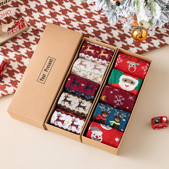 Socks - 5 pairs - Christmas socks - Lounge socks - Warm socks - Cute mid-height reindeer women&