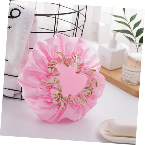 Four-Piece Double Layer Shower Cap Set - Hair Salon - Shower Cap Cover - Kitchen Cap - Pink - Gray - Brown - Light Pink - Women&