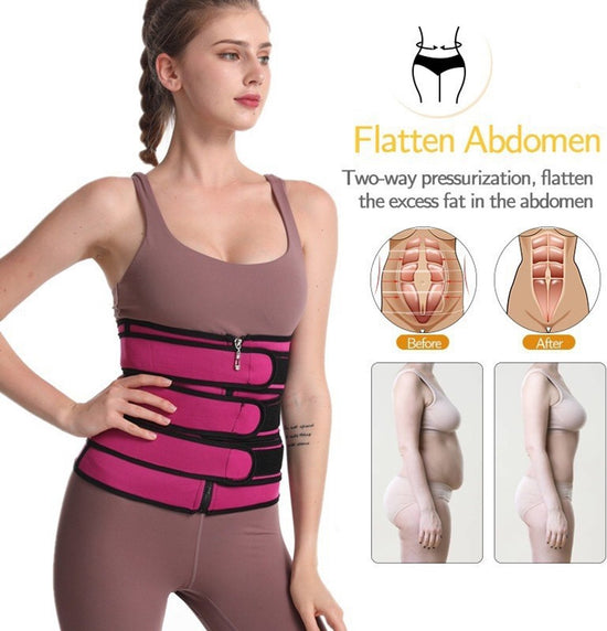 Women Sweat Reducer Training Belt - Sweatband - Waist Trainer - Slimming Belly Band - 3-Row Closure & Breathable Material - Extended Sizes (S to 6XL) - Black, M