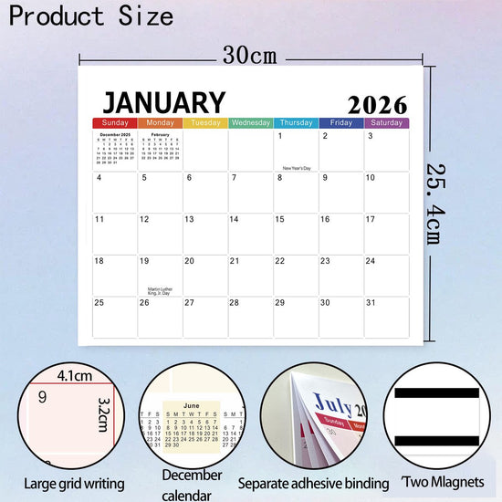 2026-2027 Magnetic Fridge Calendar - Agenda Calendar 2026 - Agenda Calendar 2026 - Calendar 2026 Weekly Calendar - 18 Month Planning Board (Jan 2026 - Jun 2027) - Large Format 30x25 cm - Sustainable Paper