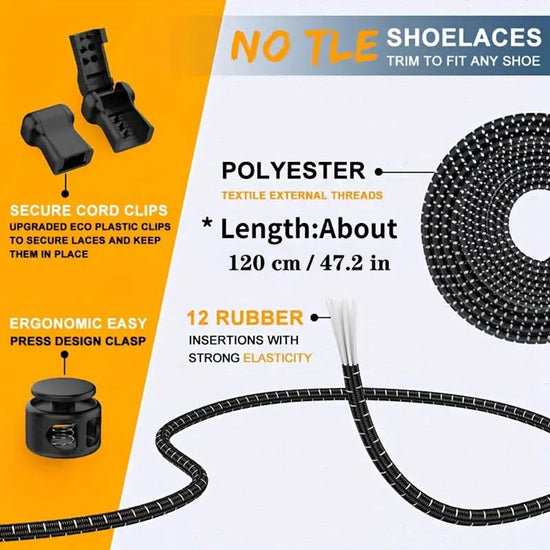 Sneaker Laces 120CM suitable for Sneakers - Elastic laces without a knot - Suitable for students and adults - With strong buckle and quick-release function (Fluorescent Orange)