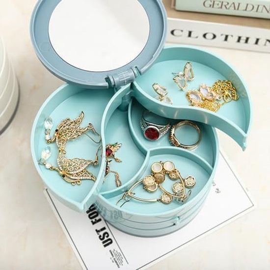 Jewelry Box - Foldable Storage Box - Rotating Jewelry Box with Multiple Layers - Elegant Storage Box for Earrings - Dust-free and Compact - Suitable for Earrings and Jewelry (Blue)