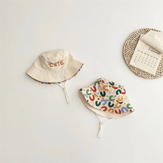 Baby Hat - Reversible Summer Hat - Summer Hat with Embroidered Letters - Size 50