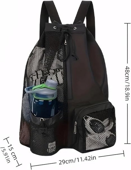 Backpack - Sports Bag - Travel Bag - Training Bag - Swimming Bag - 30*15*45cm - Mesh Material - Drawstring Design - Side Storage Space - Unisex - Suitable for Fitness, Swimming, Travel, Dancing, Camping(Blue)